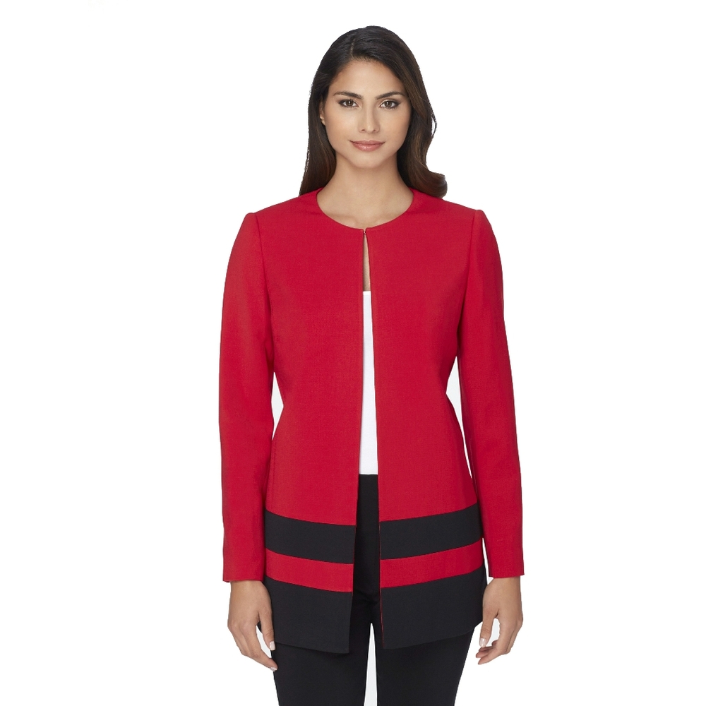 🆕 TAHARI ASL Colorblock Topper Jacket Red Black